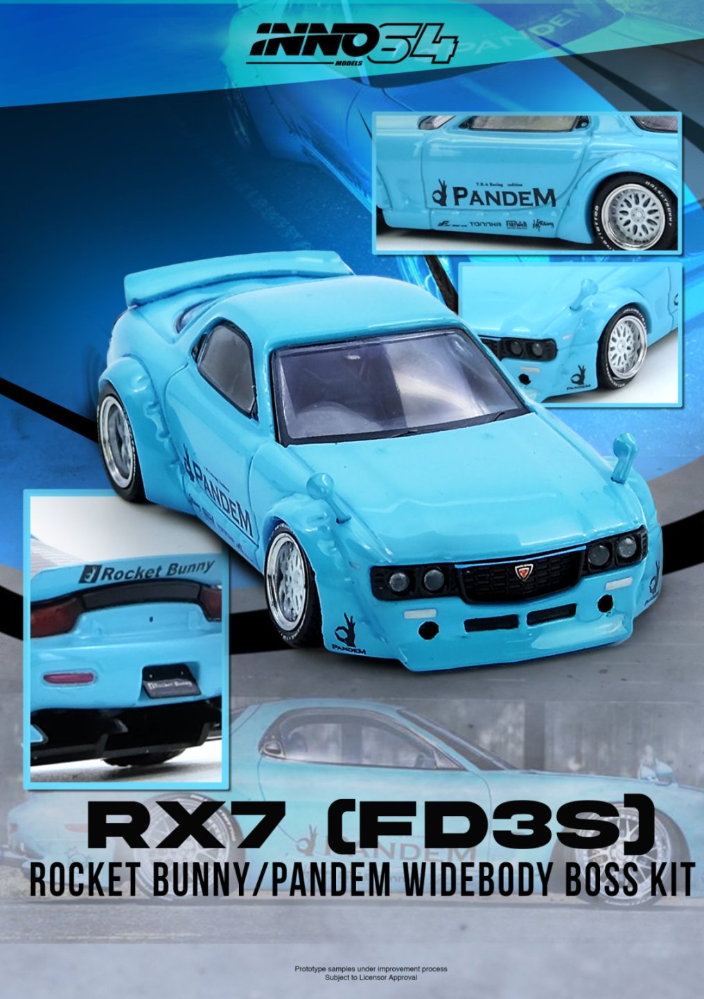 Inno64 Mazda RX-7 (FD3S) "PANDEM ROCKET BUNNY" Tiffany Blue