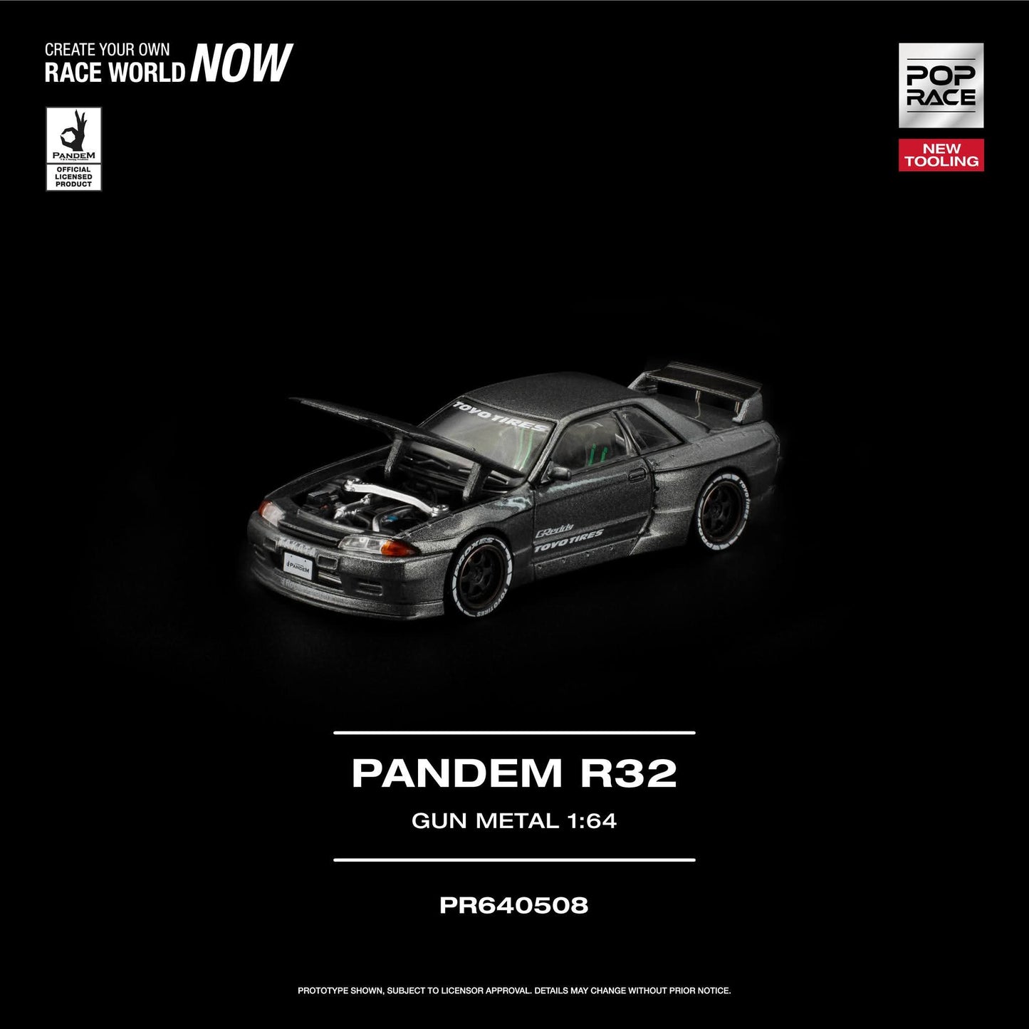 Pop Race 1:64 Pandem R32 Gun Metal New Tooling PR640508