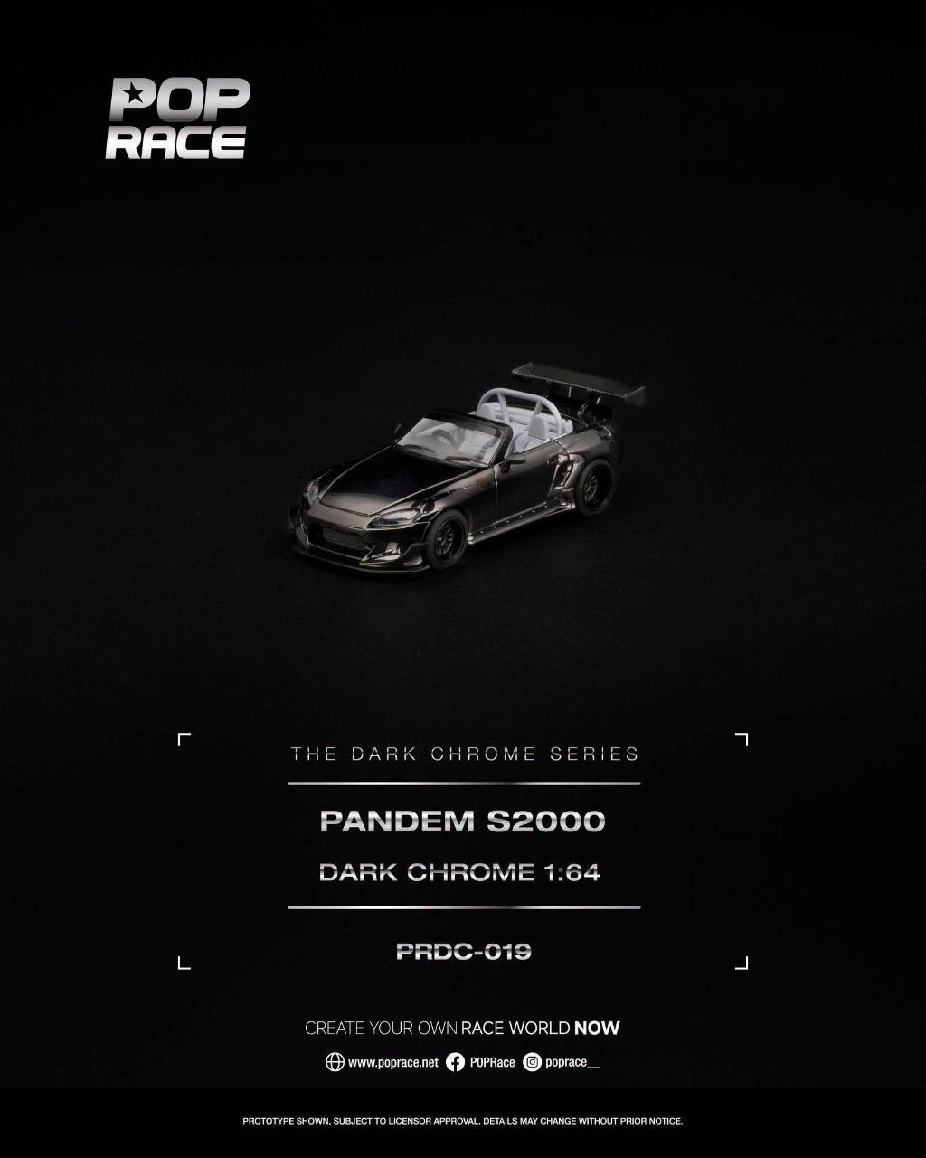 Pop Race 1:64 Pandem S2000 Dark Chrome PRDC019