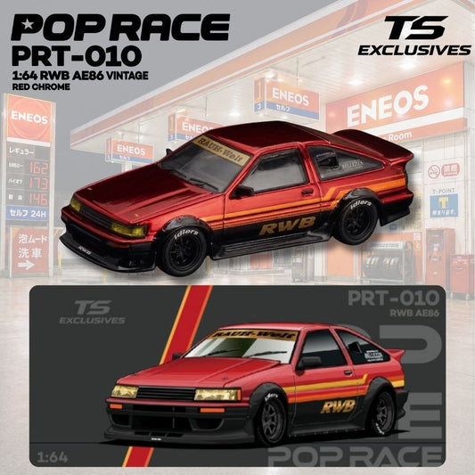 Pop Race x Tokyo Station (TS) 1:64 RWB AE86 Vintage Red Chrome
