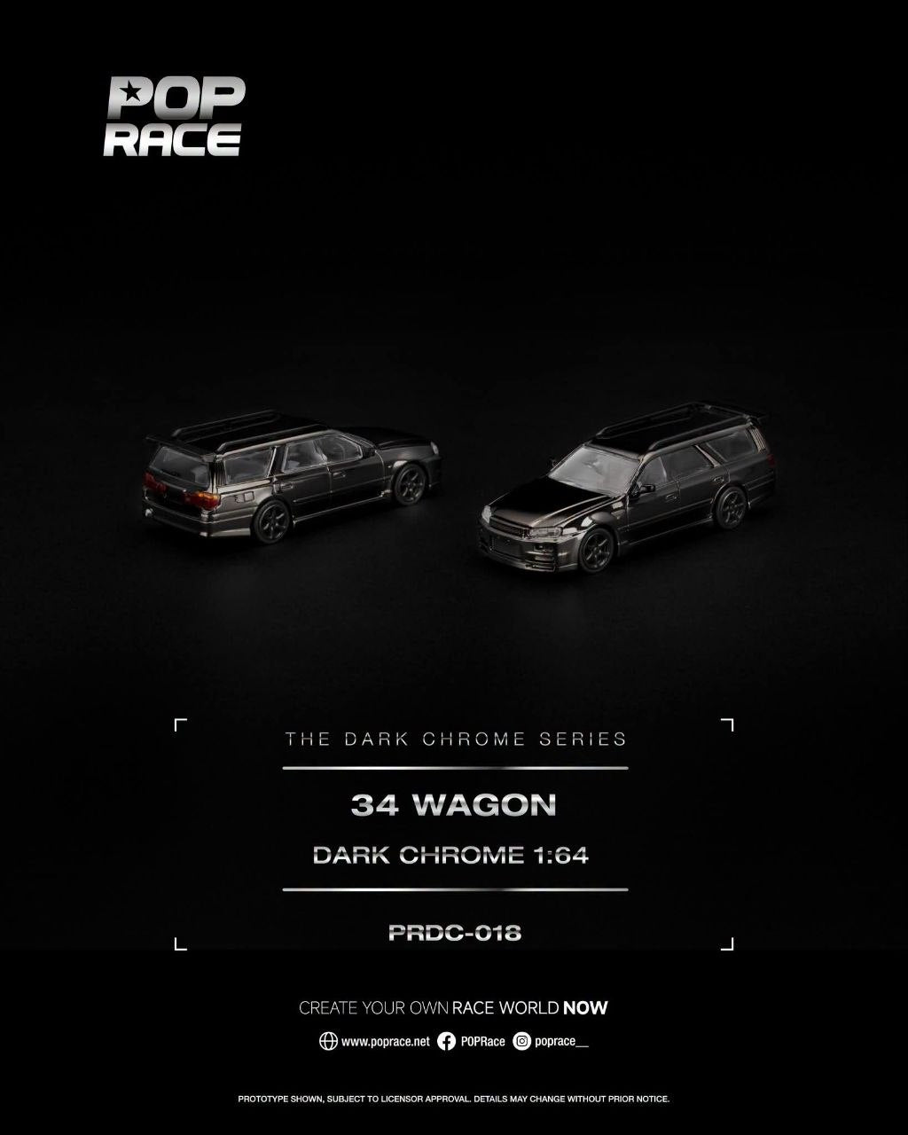 Pop Race 1:64 R34 Wagon Dark Chrome PRDC018