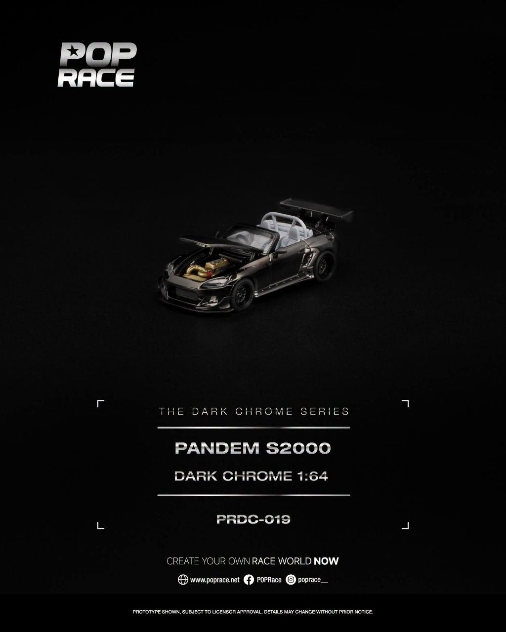 Pop Race 1:64 Pandem S2000 Dark Chrome PRDC019