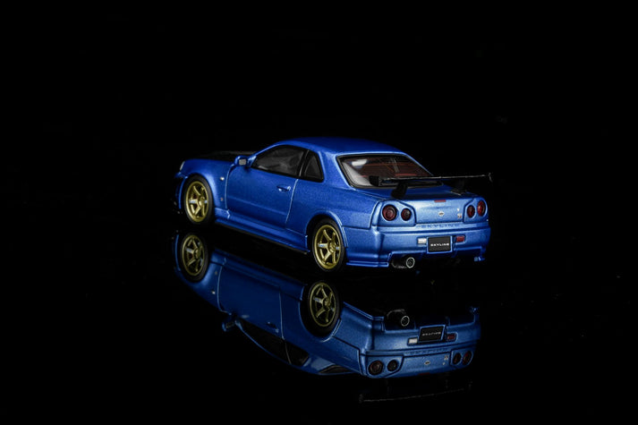 MotorHelix 1:64 Nissan Skyline GT-R (R34) Customized with GT Aero Kit Bayside Blue