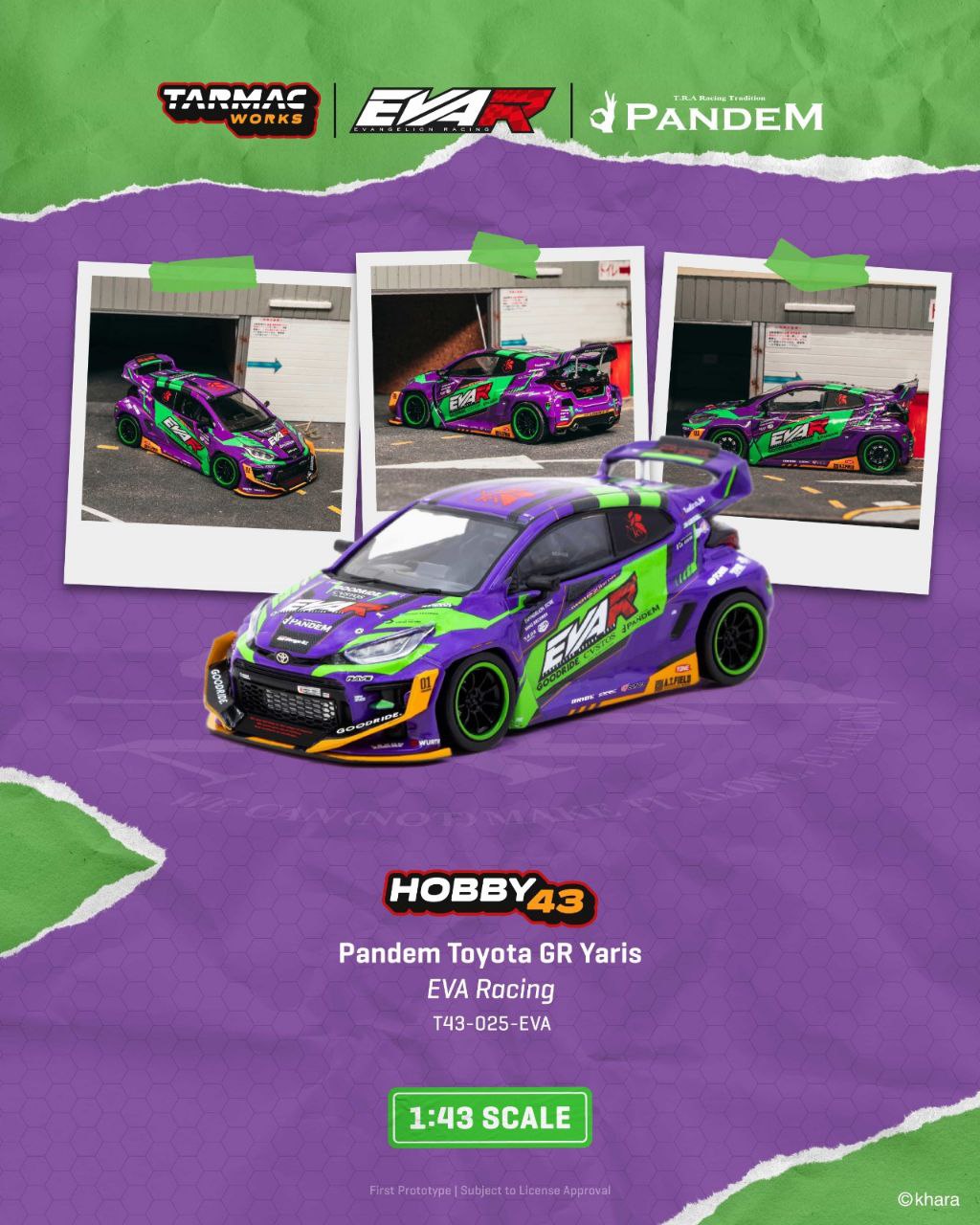 Tarmac Works 1:43 2025 Toyota Yaris GR Pandem Eva Racing Purple