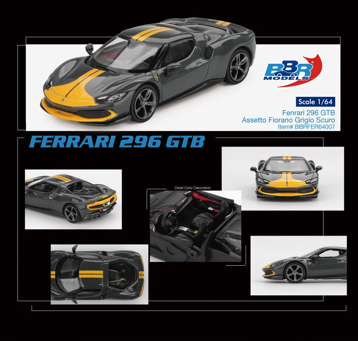 BBR Models 1:64 Ferrari 296 GTB Asseto Fiorano Grigio Scuro BBRFER64007