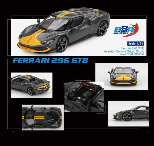 BBR Models 1:64 Ferrari 296 GTB Asseto Fiorano Grigio Scuro BBRFER64007