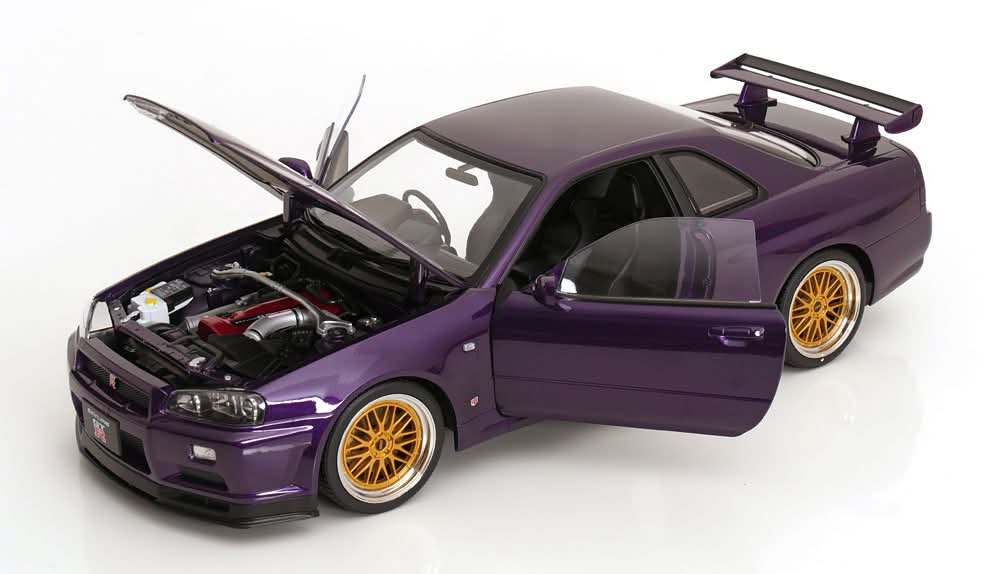 KK Scale 1:12 2001 Nissan Skyline GT-R R34 V-Spec II with BBS Rims Purple Metallic