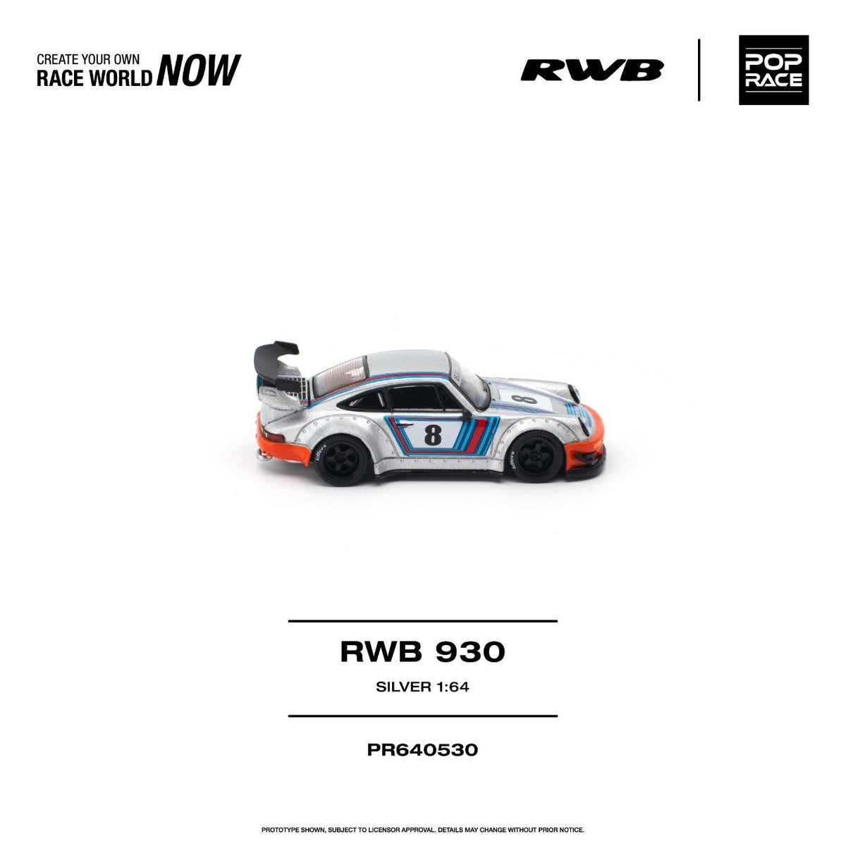 Pop Race 1:64 RWB 930 Silver PR640530