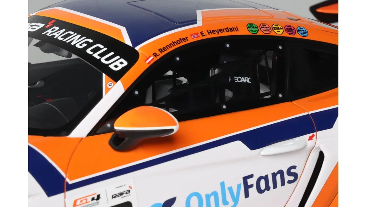 Ottomobile 1:18 2024 Porsche 718 Cayman GT4 RS Clubsport #92 E.Hayerdahl/N.Maloy GT4 European Series *Resin Series* Orange/White OT1235