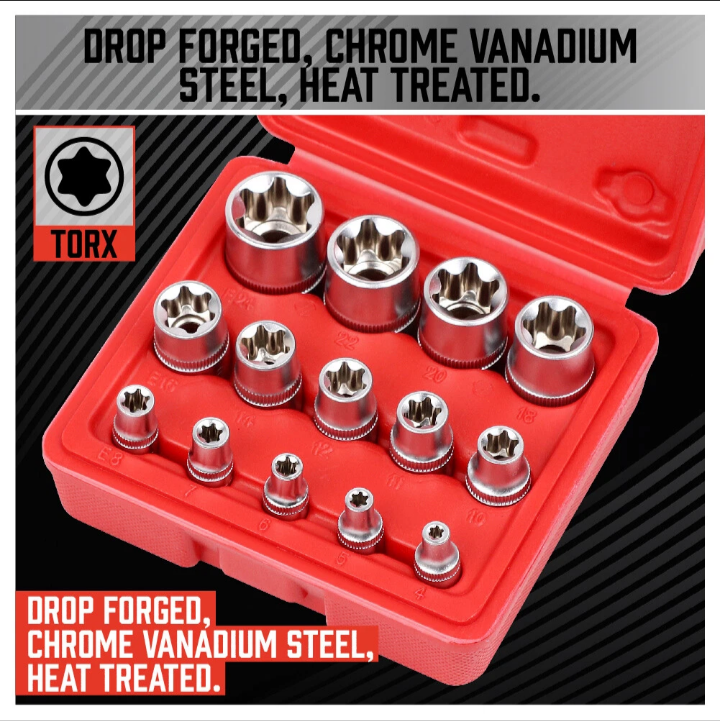 SEDY 14pcs Female E Torx Star Bit Socket Set 96038