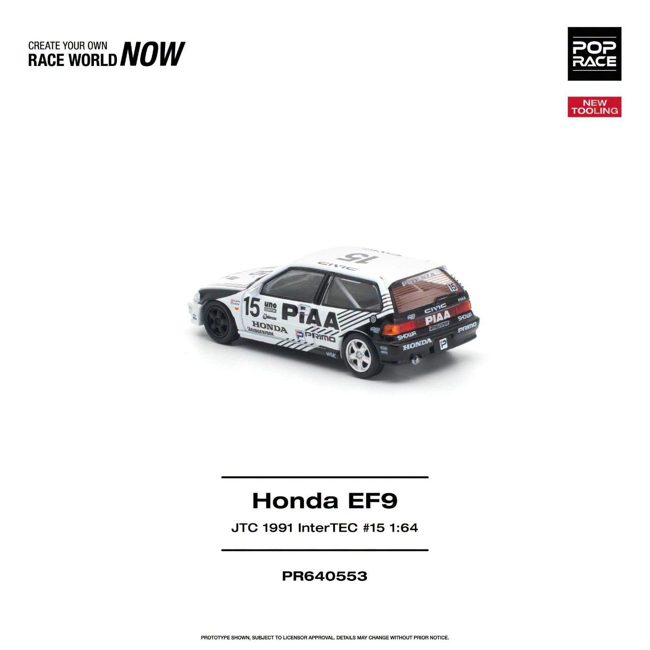 Pop Race 1:64 Honda Civic (EF9) #15 JTC 1991 InterTEC *NEW TOOLING* #0553