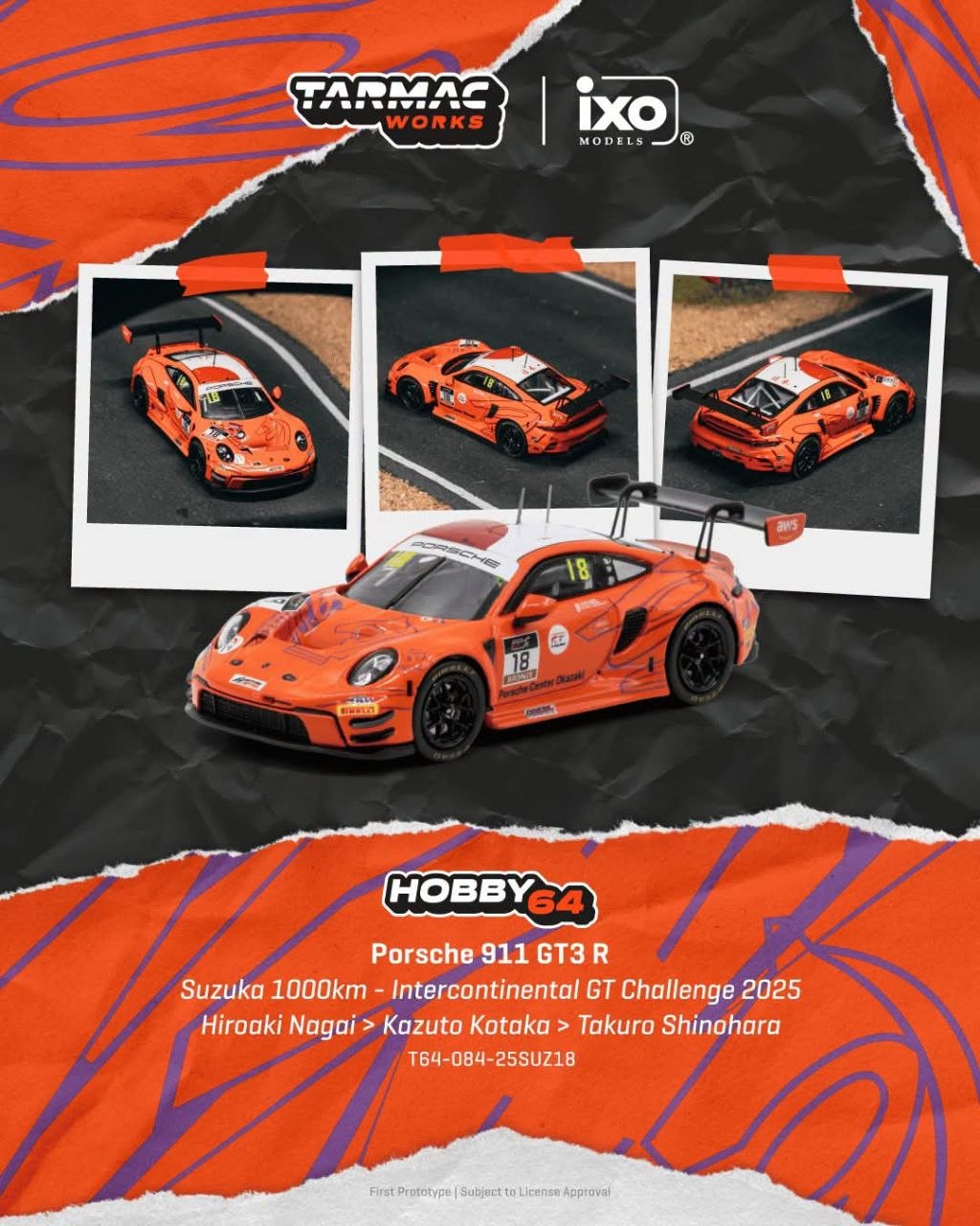 Tarmac Works 1:64 Porsche 911 GT3 R Suzuka 1000km - Intercontinental GT Challenge 2025 Hiroaki Nagai/Kazuto Kotaka/Takuro Shinohara