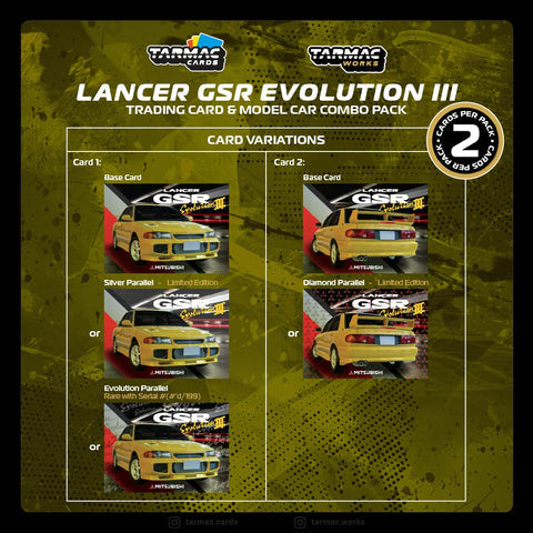 Tarmac Works 1:64 Mitsubishi Lancer GSR Evolution III Yellow with Tarmac Cards - GLOBAL64