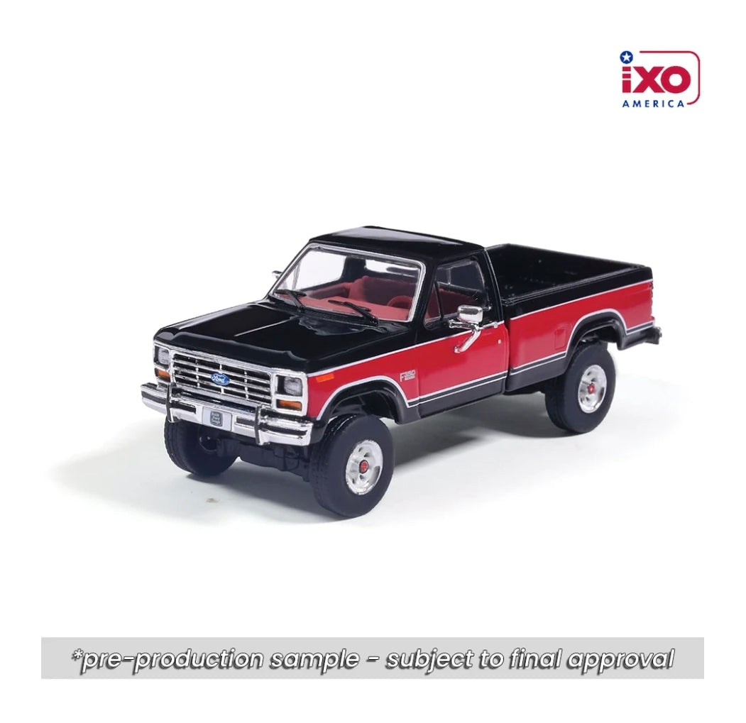IXO America 1:64 1982 F-350 XL Short Bed - Raven Black & Candy Apple Red Deluxe Tu-Tone