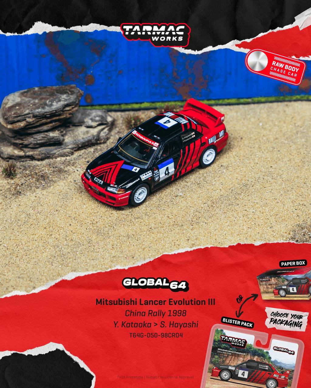 Tarmac Works 1:64 Mitsubishi Lancer Evolution III China Rally 1998 Yoshihiro Kataoka / Satoshi Hayashi