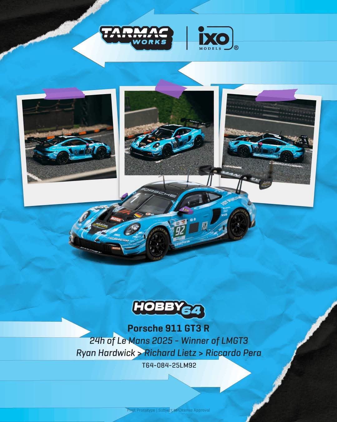Tarmac Works 1:64 Porsche 911 GT3 R 24h of Le Mans 2025 - Winner of LMGT3 Ryan Hardwick/Richard Lietz/Riccardo Pera