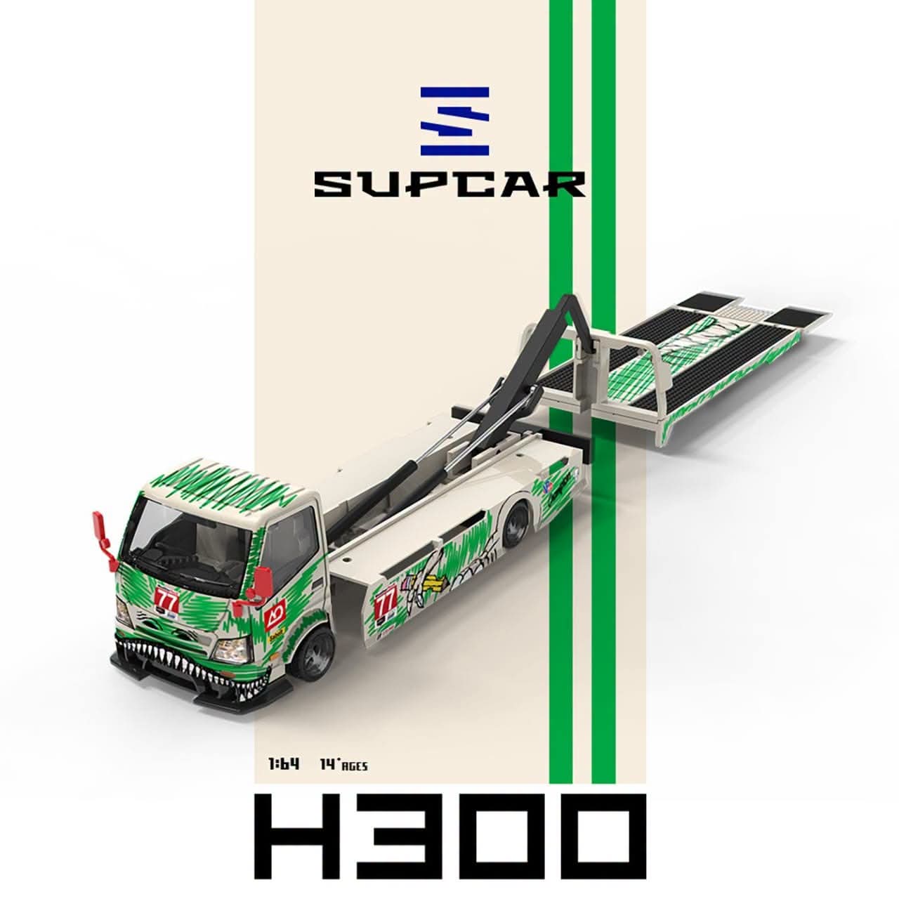 Supcar 1:64 Diecast H300 Tow Truck White/Green Livery