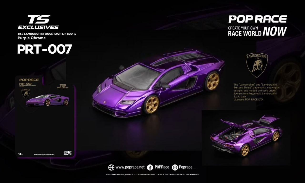 Pop Race 1:64 Lamborghini Countach LPI 800-4 *Tokyo Station Exclusives* Purple Chrome