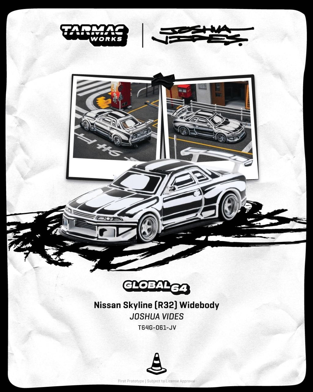 Tarmac Works 1:64 2026 Nissan Skyline GTR (R32) Designer By Joshua Vides White/Black