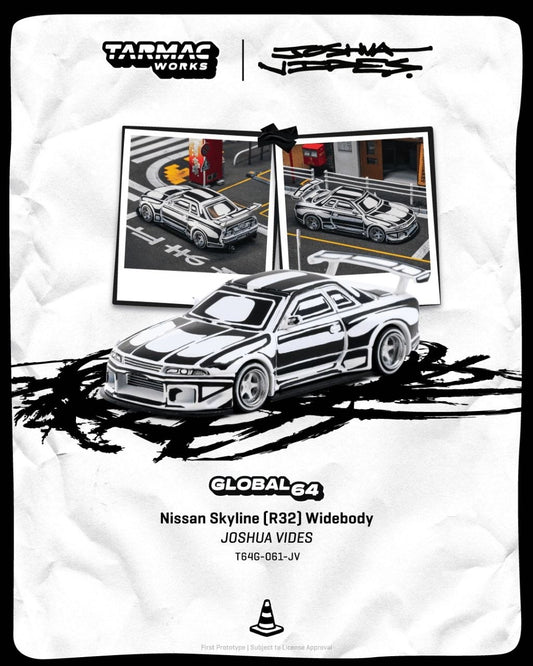 Tarmac Works 1:64 2026 Nissan Skyline GTR (R32) Designer By Joshua Vides White/Black