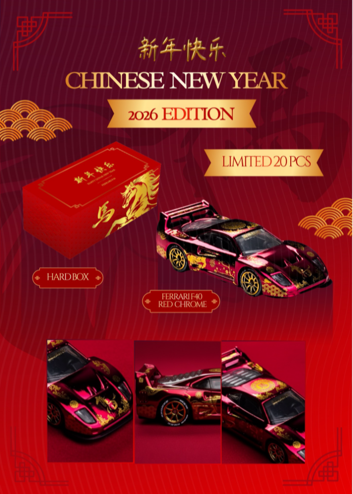 Custom 1:64 Ferrari F40 Red Chrome Year of the Horse Edition 2026 Chinese New Year