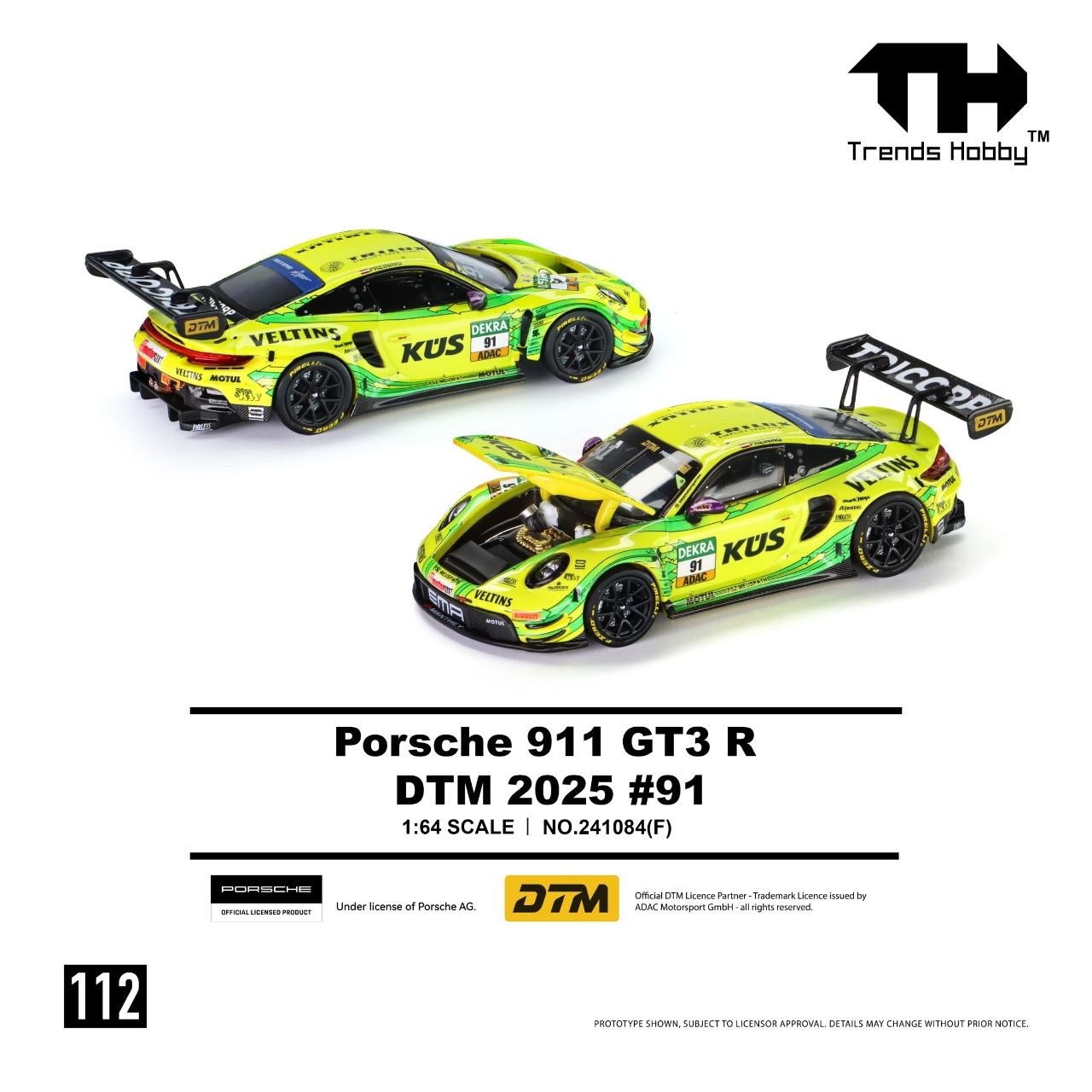 Trends Hobby 1:64 Porsche 911 GT3 R DTM 2025 #91 Yellow