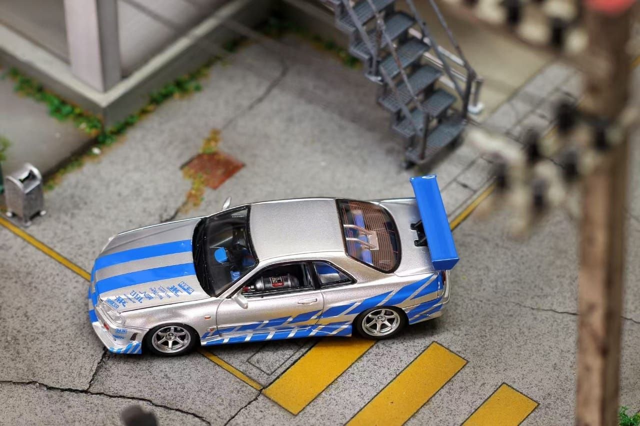 Mega Mega 1:64 Diecast Skyline GT-R R34 Silver/Blue