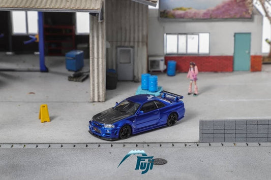 Fuji 1:64 Diecast Nissan Skyline GT-R R34 Z-Tune Bayside Blue Carbon Bonnet