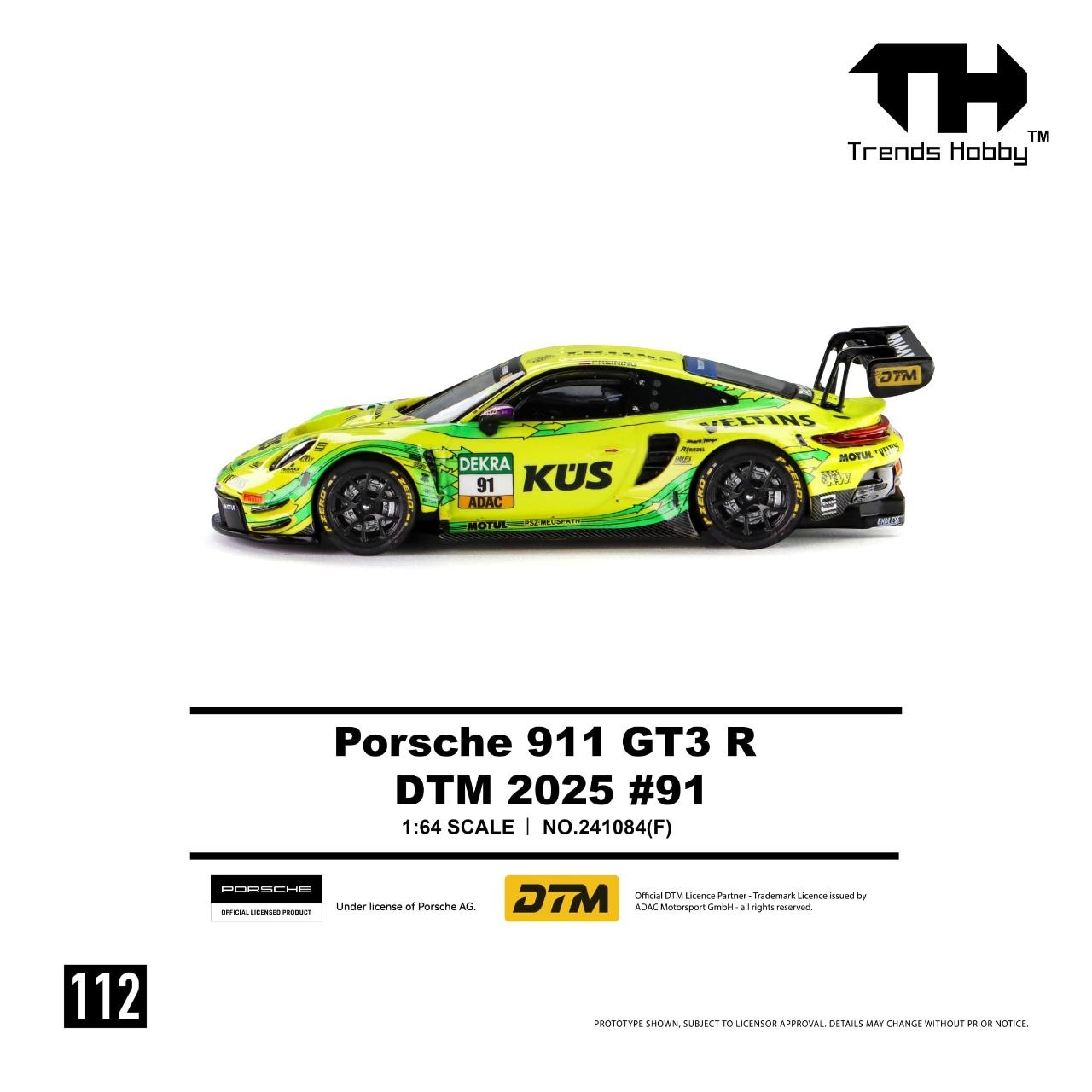 Trends Hobby 1:64 Porsche 911 GT3 R DTM 2025 #91 Yellow