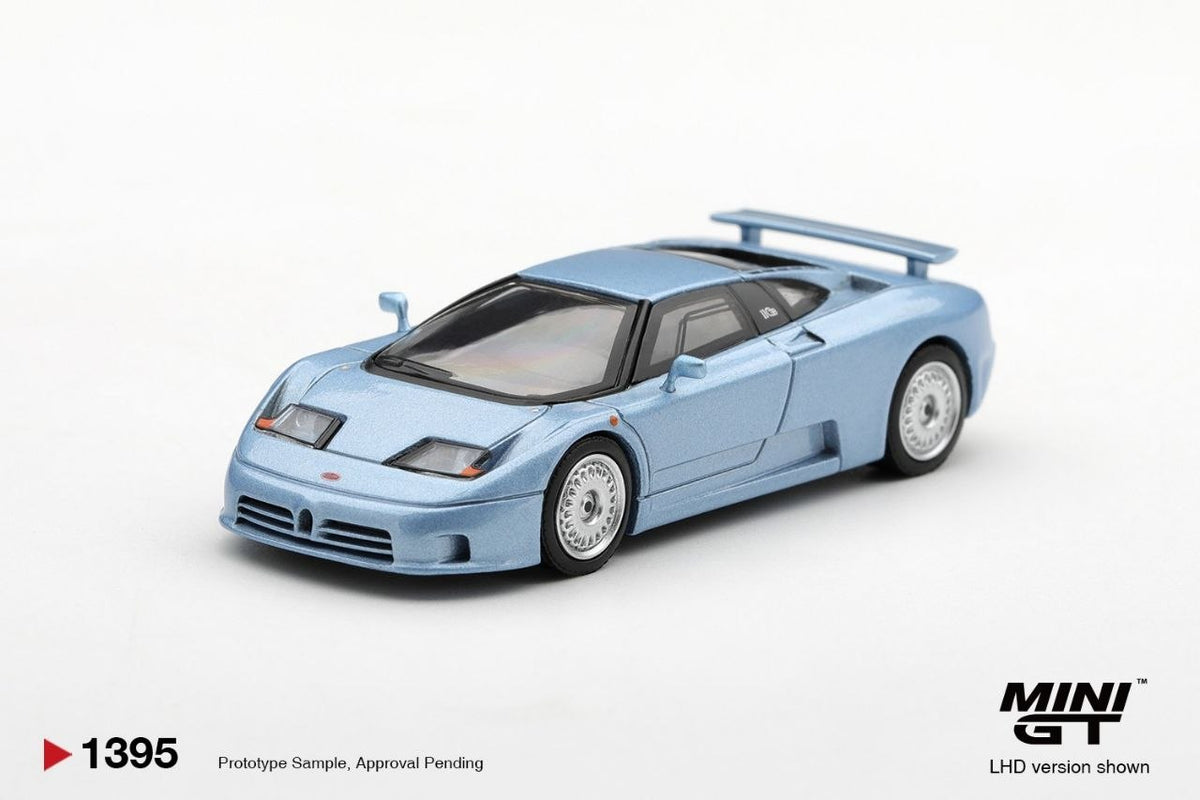 Mini GT 1:64 Bugatti EB110 GT Azzurro Metallizzato Mondial de l'Automobile 1992 #1395