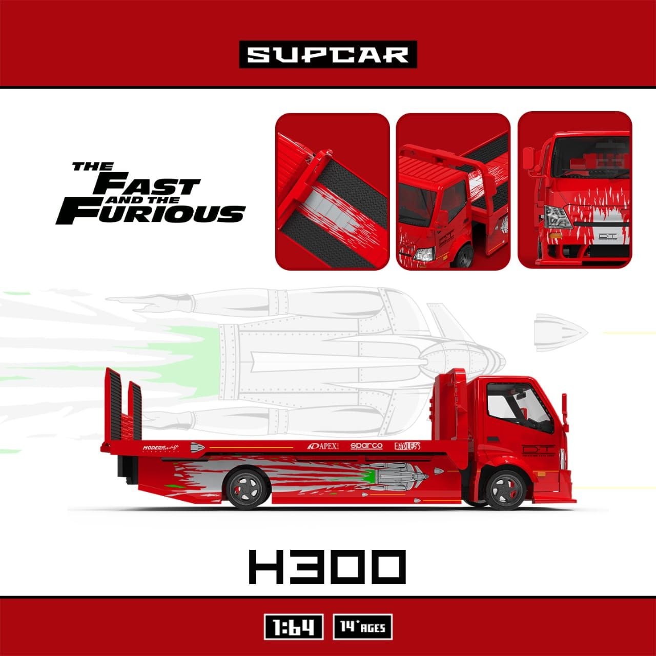 Supcar 1:64 Diecast H300 Tow Truck The Fast & The Furious Red Livery