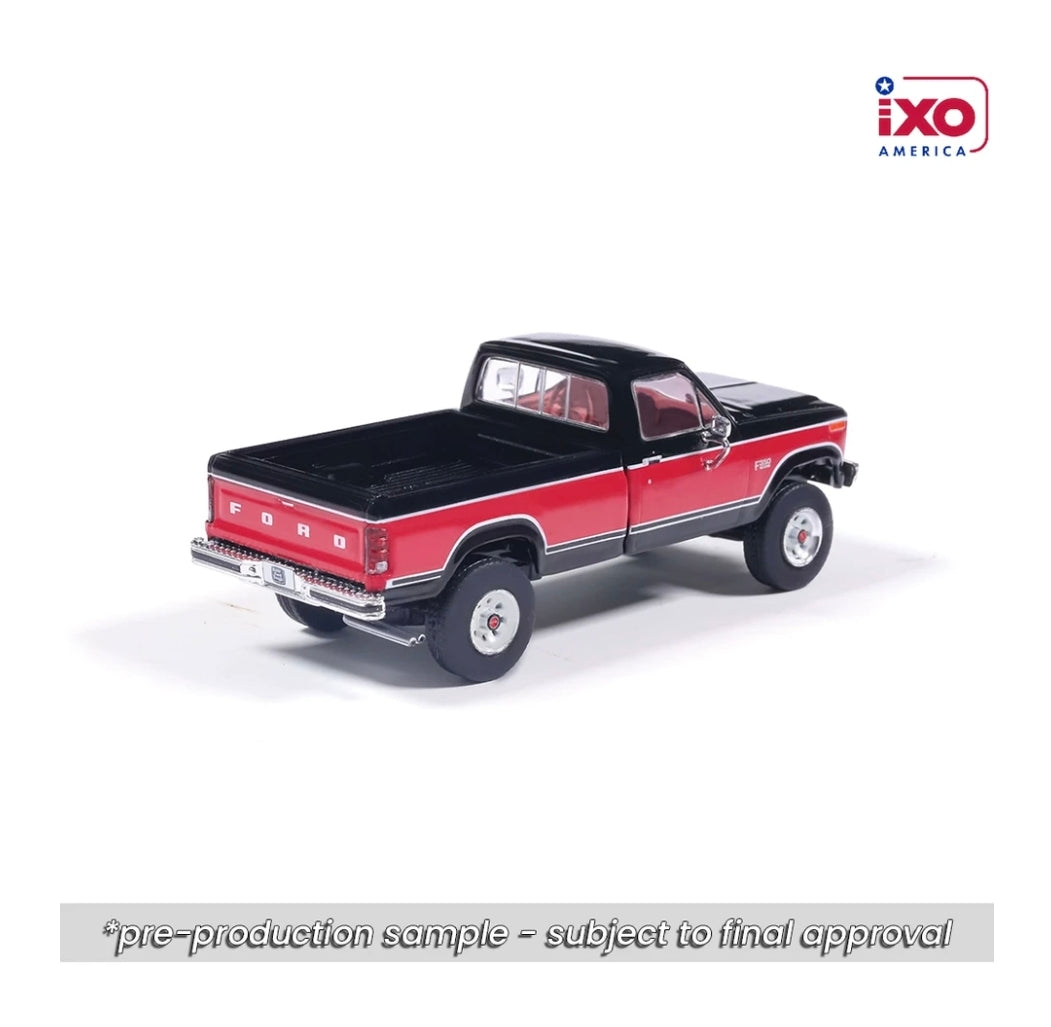 IXO America 1:64 1982 F-350 XL Short Bed - Raven Black & Candy Apple Red Deluxe Tu-Tone