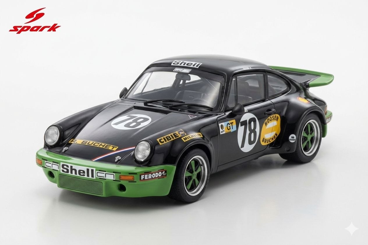 Spark Models 1:64 1975 Porsche 911 Carrera RSR #78 B.Wollek/C.Grandet 24H Le Mans Black/Green