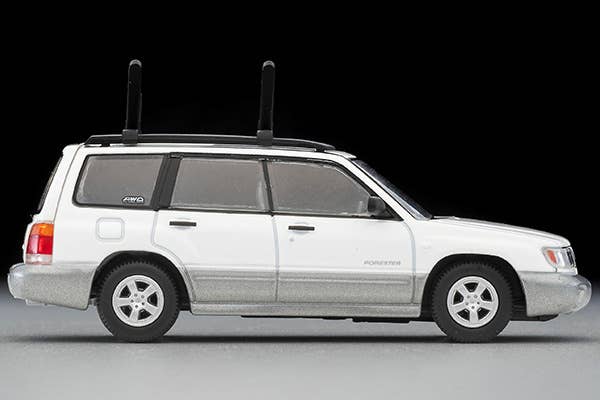 Tomica Limited Vintage 1:64 Subaru Forester Custom with kayak and figure White/Silver