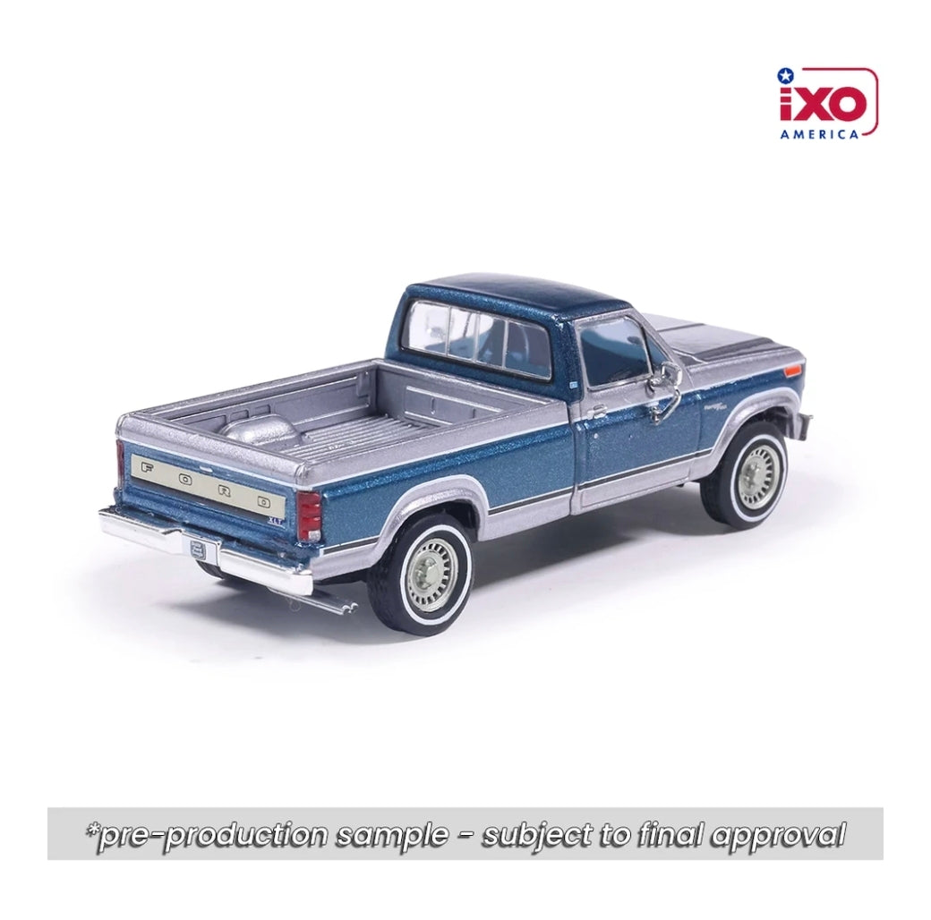 IXO America 1:64 1980 F-150 Ranger XLT Short Bed - Silver Metallic & Midnight Blue Metallic Combination Tu-Tone