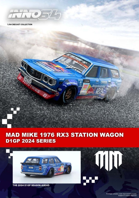 Inno64 MAD MIKE 1976 MAZDA RX3 Station Wagon D1GP Series 2024 RX3P-D1GP24