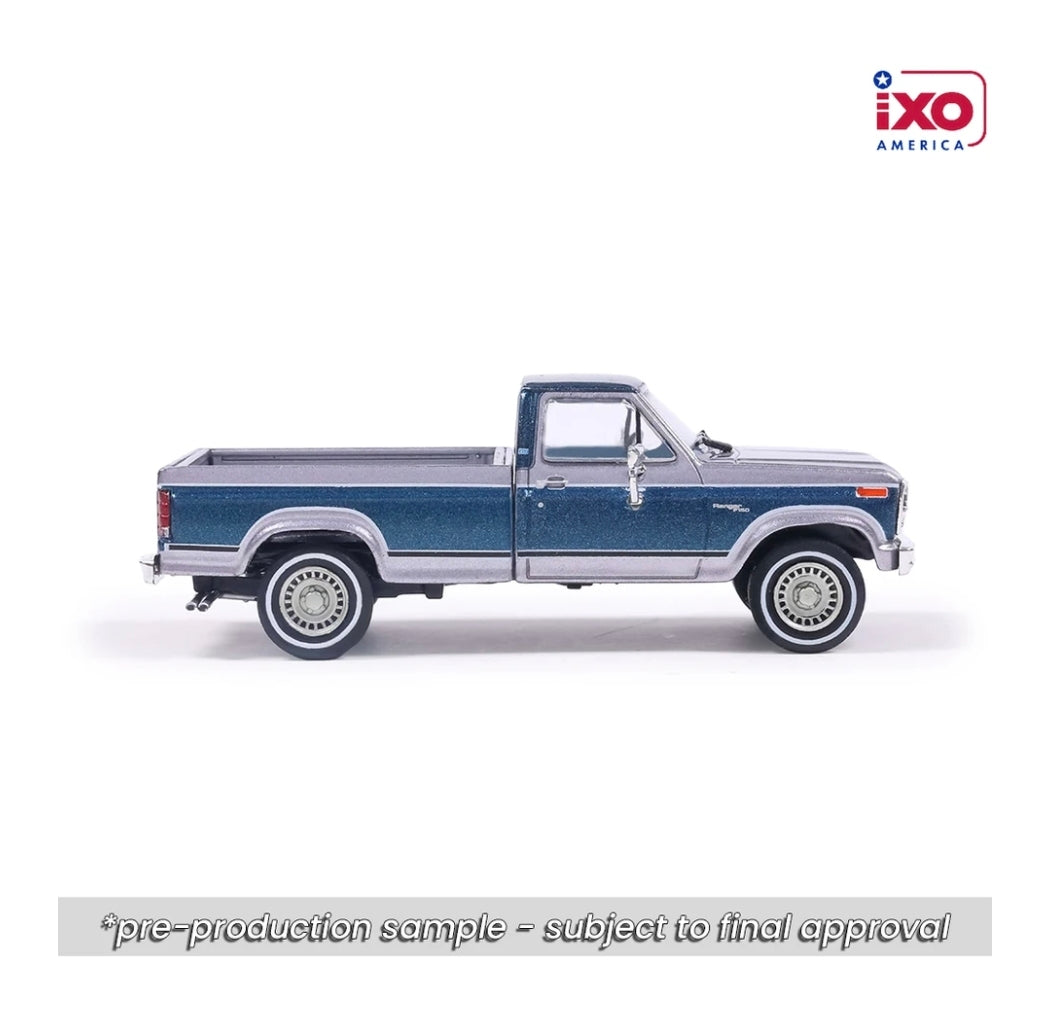 IXO America 1:64 1980 F-150 Ranger XLT Short Bed - Silver Metallic & Midnight Blue Metallic Combination Tu-Tone