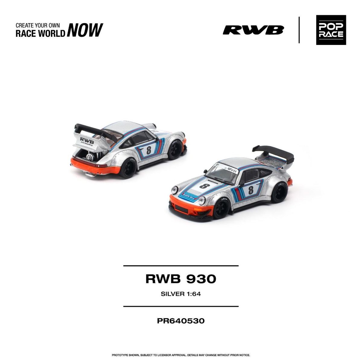 Pop Race 1:64 RWB 930 Silver PR640530