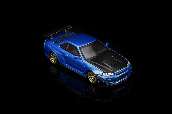 MotorHelix 1:64 Nissan Skyline GT-R (R34) Customized with GT Aero Kit Bayside Blue