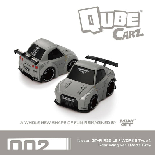 Mini GT 1:64 Qube Carz Nissan GT-R R35 LB★WORKS Type 1 Rear Wing Ver Matt Grey QZ00201-BL