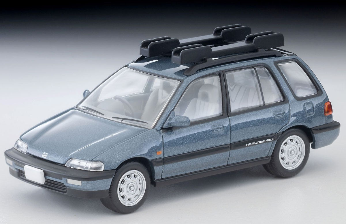 Tomica Limited Vintage 1:64 1990 Honda Civic Shuttle RT X with Figure and Mountain Bike Blue