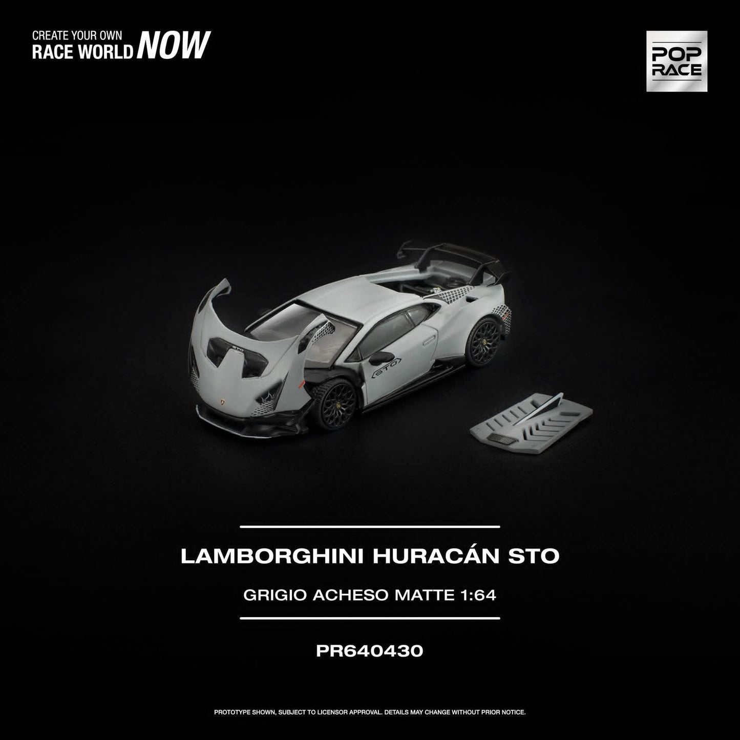 Pop Race 1:64 Lamborghini Huracan STO Grigio Acheso Matte