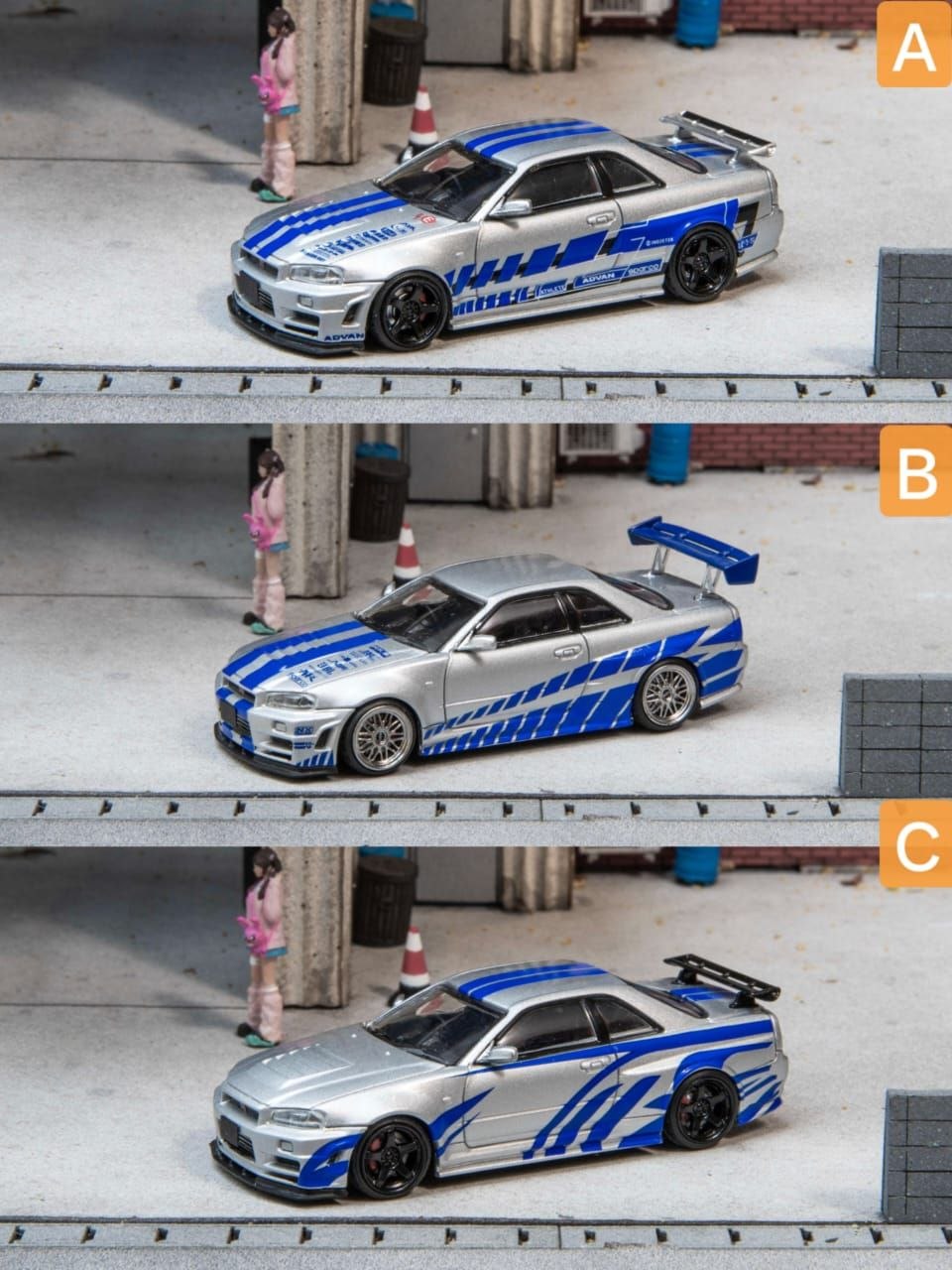 Fuji 1:64 Diecast Skyline R34 GT-R Nismo Z-Tune Silver/Blue Livery