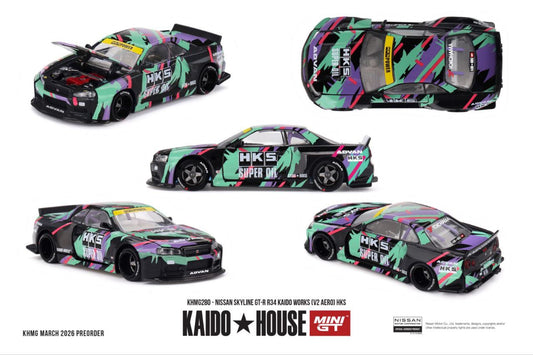 Kaido House x Mini GT 1:64 Nissan Skyline GT-R Kaido Works (V1 Aero) HKS #280