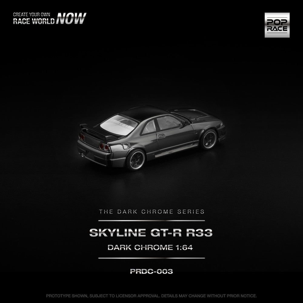 Pop Race 1:64 Skyline GTR R33 400R Dark Chrome PRDC003