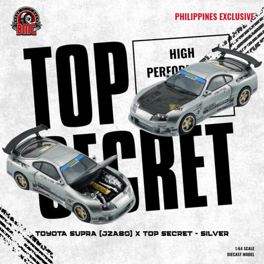 BM Creations 1:64 Toyota Supra Top Secret *Philippines Limited* Silver BM64B0345