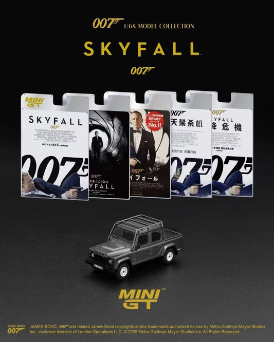 Mini GT 1:64 James Bond 2012 Land Rover Defender 110 Crew Cab *Skyfall* Blister Packaging Grey