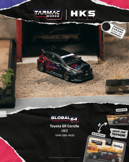 Tarmac Works 1:64 2025 Toyota Corolla GR *HKS* Chrome Black