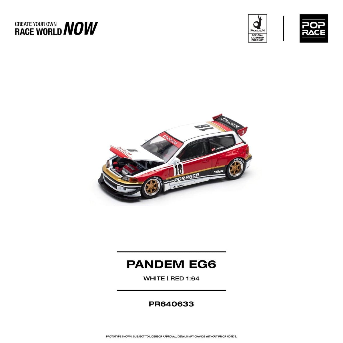 Pop Race 1:64 Pandem EG6 White Red PR640633