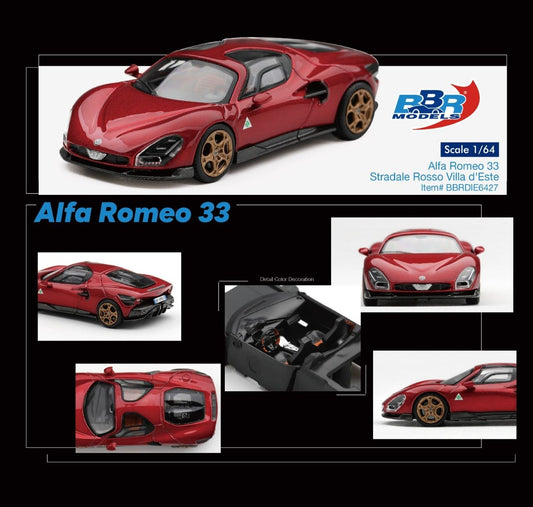 BBR Models 1:64 Alfa Romeo 33 Stradale Rosso Villa d'Este BBRDIE6427
